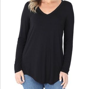 Luxe Rayon Long Sleeve V-Neck Hem top